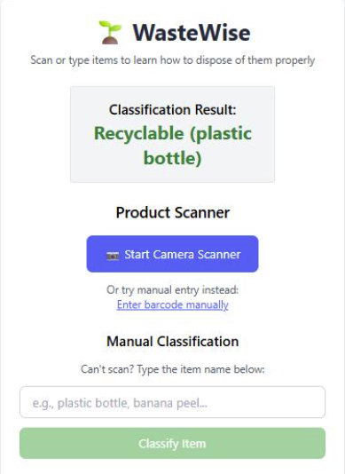 WasteWise home screen